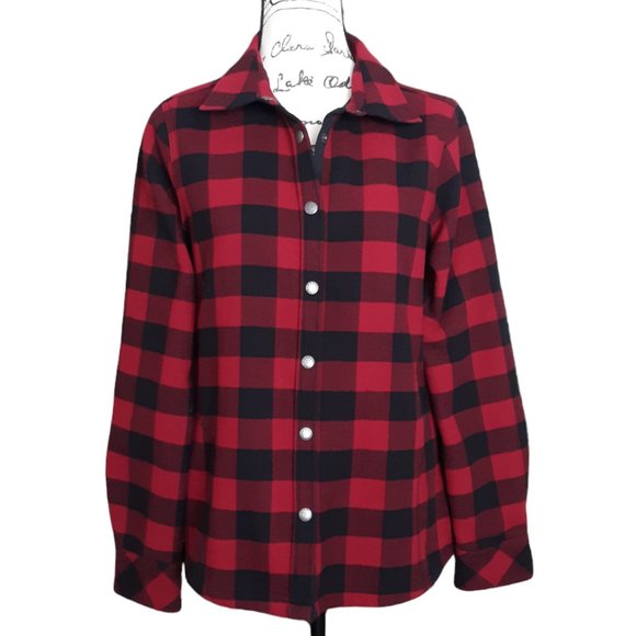 ORVIS Flannel Shirt Jacket Classic Collection Buffalo Plaid Fleece Red Black M - Picture 1 of 10